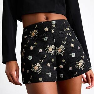 Black Floral Jacquard High-Rise Micro Shorts